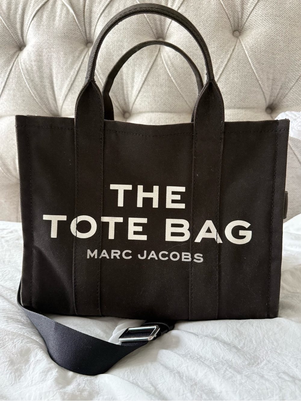 Marc Jacobs The Medium Tote Bag Black Canvas Crossbody Authentic